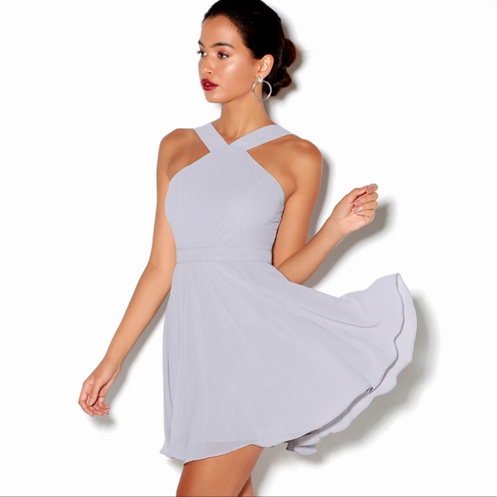 Lulus Forevermore Skater Dress - Taupe Gray